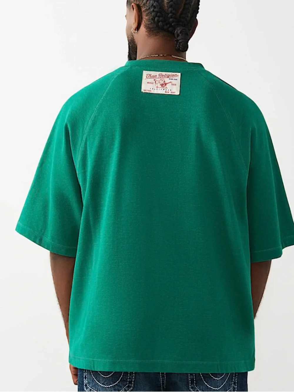 True Religion Raglan Oversized Henley Tee in Ultra Marine Green Size L ~ NWT